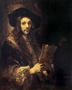 Rembrandt van rijn Portrait of a young madn holding a book oil